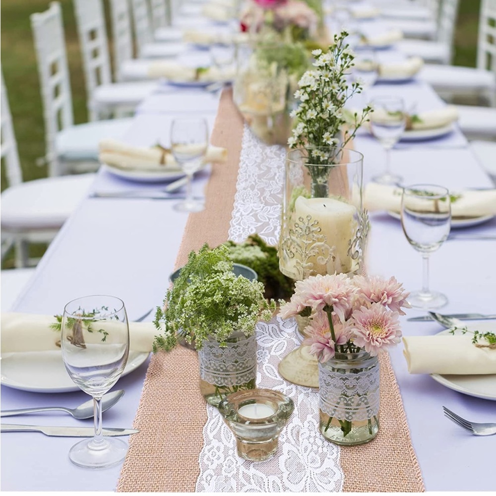 Burlap and lace table runner